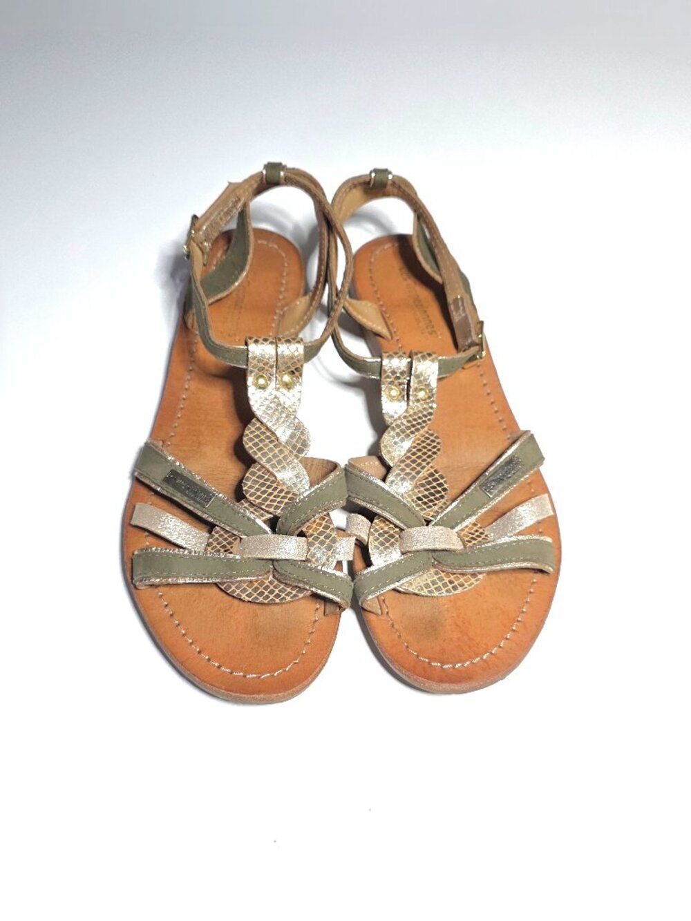Les Tropeziennes gold & khaki Hamsuni sandals - please read carefully